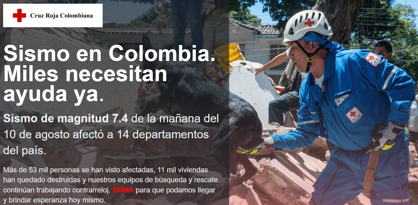 Campaign of Cruz Roja Colombiana to support the earthquake victims